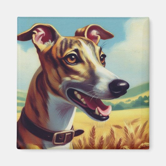 Aimant Peinture de chien Whippet rétro (Devant)