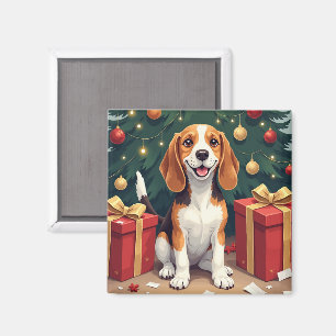 Aimant Peinture de déballage de cadeaux de Noël pour Beag
