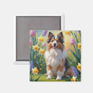 Aimant Peinture de fleurs de printemps de Berger des Shet