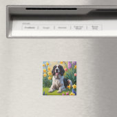 Aimant Peinture de fleurs de printemps de chien Setter An (In Situ (Lave-vaisselle))