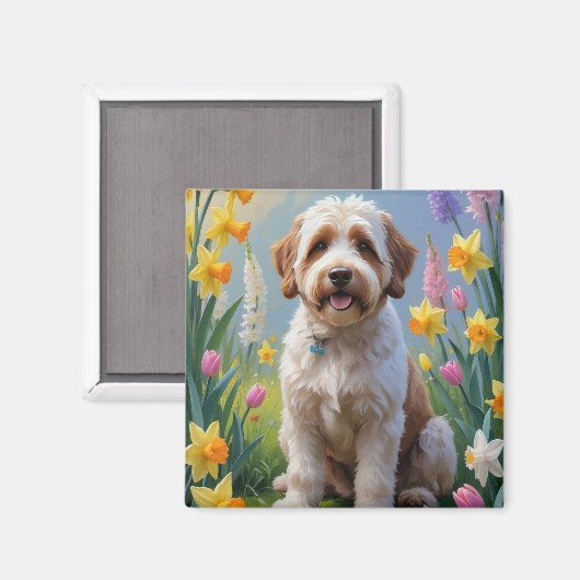 Aimant Peinture de fleurs printanières Bernedoodle (Recto/Verso)