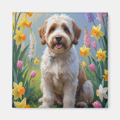 Aimant Peinture de fleurs printanières Bernedoodle (Devant)
