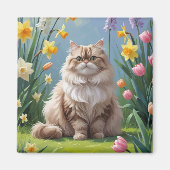 Aimant Peinture de fleurs printanières de chat persan (Devant)