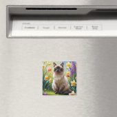 Aimant Peinture de fleurs printanières de chat siamois (In Situ (Lave-vaisselle))