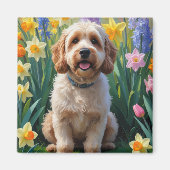 Aimant Peinture de fleurs printanières de chien Cockapoo (Devant)