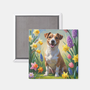 Aimant Peinture de fleurs printanières de chien Jack Russ