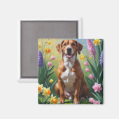 Aimant Peinture de fleurs printanières de chien Rhodesian (Recto/Verso)