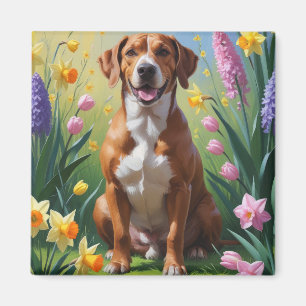 Aimant Peinture de fleurs printanières de chien Rhodesian