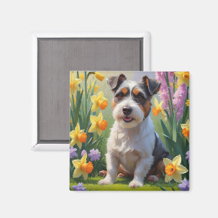 Aimant Peinture de fleurs printanières de chien Terrier A