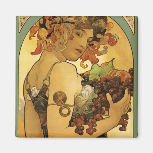 Aimant Peinture de fruits Alphonse Mucha (Devant)