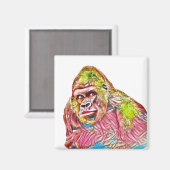 Aimant Peinture de Gorilla rose bleu jaune (Recto/Verso)