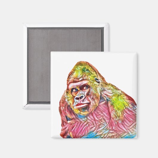 Aimant Peinture de Gorilla rose bleu jaune (Recto/Verso)
