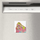 Aimant Peinture de Gorilla rose bleu jaune (In Situ (Lave-vaisselle))