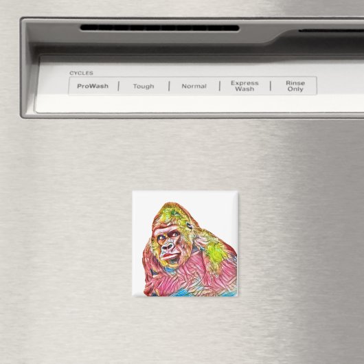 Aimant Peinture de Gorilla rose bleu jaune (In Situ (Lave-vaisselle))