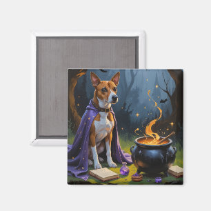 Aimant Peinture de Halloween fantaisiste de chien Basenji