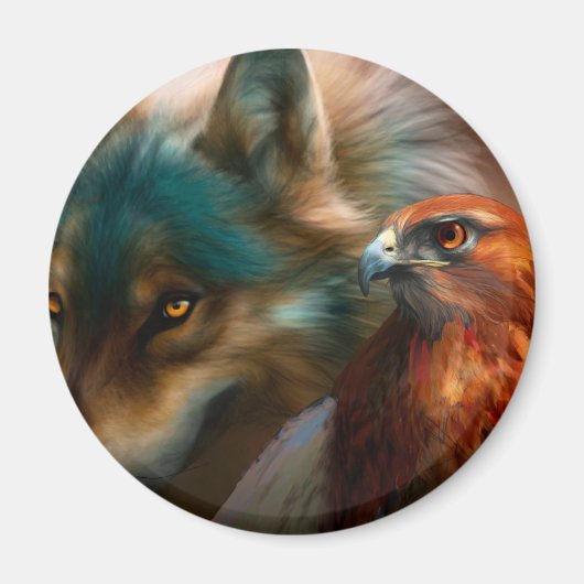 Aimant Peinture de loup et d'aigle (Devant)