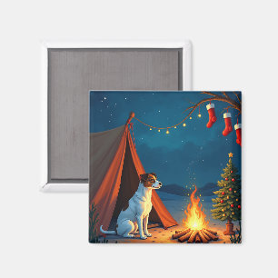 Aimant Peinture de nuit de camping de Noël Jack Russell