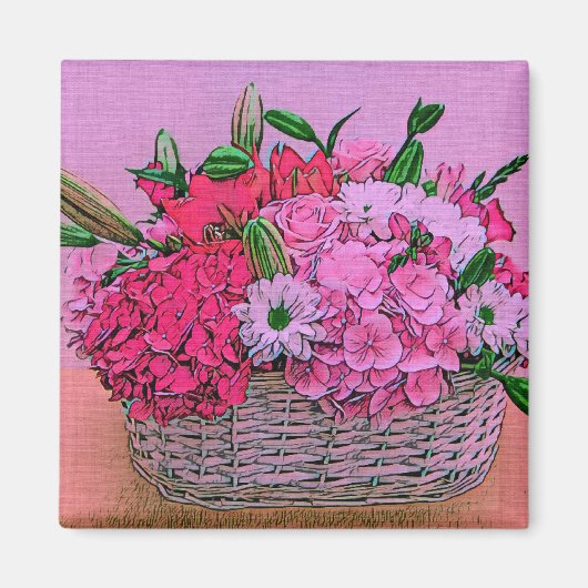 Aimant Peinture de panier à fleurs (Devant)