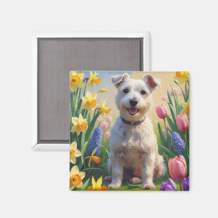 Aimant Peinture de printemps de chien de Terrier Wirefox