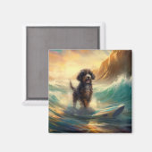 Aimant Peinture de surf à la plage de Bernedoodle (Recto/Verso)