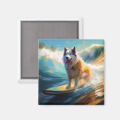 Aimant Peinture de surf de plage de Malamute d'Alaska (Recto/Verso)