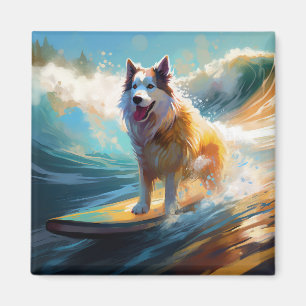 Aimant Peinture de surf de plage de Malamute d'Alaska