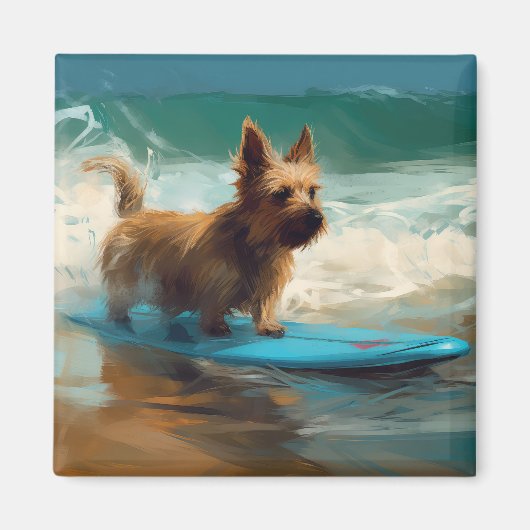 Aimant Peinture de surf de plage de Terrier Australien (Devant)