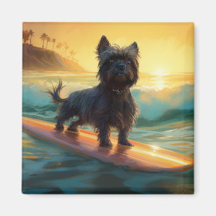 Aimant Peinture de Surf sur la Plage d'Affenpinscher