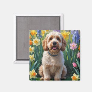 Aimant Peinture des fleurs de printemps de chien de Cocka