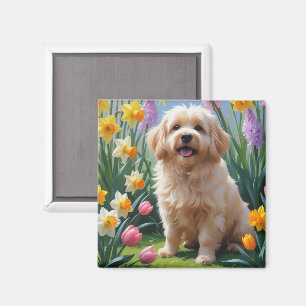 Aimant Peinture des fleurs de printemps de chien de Coton