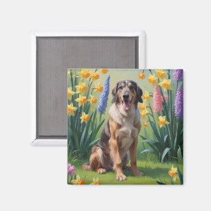 Aimant Peinture des fleurs de printemps de chien de Wolfh