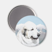 Aimant Peinture des Pyrénées - Art original du chien (Recto/Verso)