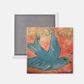 Aimant Peinture d'oiseaux volant 6" X 6" toile 2017 (Recto/Verso)