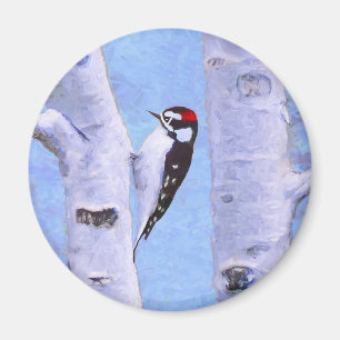 Aimant Peinture Downy Woodpecker - Art original pour oise