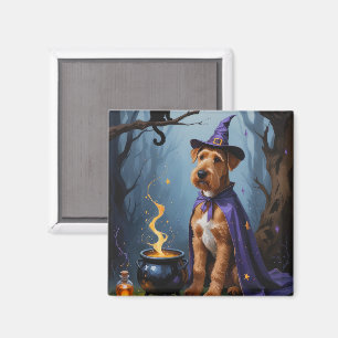 Aimant Peinture fantaisiste d'Halloween de chien Airedale