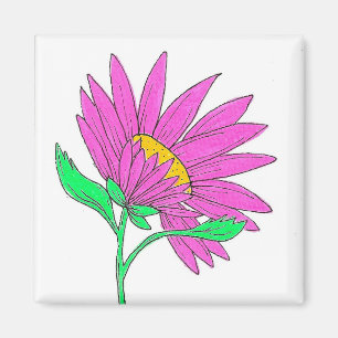 Aimant Peinture florale acrylique rose fantaisiste jolie