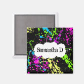 Aimant Peinture fraîche Retro Neon Splatter sur noir (Recto/Verso)