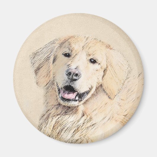 Aimant Peinture Golden Retriever - Joli art original chie (Devant)