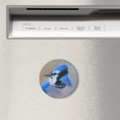 Aimant Peinture Jay Bleu - Art Oiseau Original (In Situ (Lave-vaisselle))