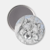 Aimant Peinture Keeshond Beth - Joli art original chien (Recto/Verso)