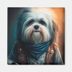 Aimant Peinture numérique d'un chien havanais sur vélo