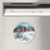 Aimant Peinture paysage neigeux Ferme rustique avec grang (In Situ (Lave-vaisselle))