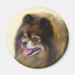 Aimant Peinture Poméranienne Noir et Tan Art Chien origin