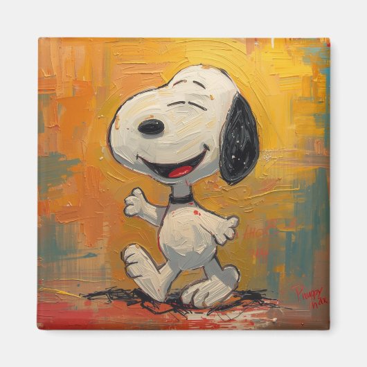 Aimant Peinture Pop Art de Chien Beagle Joyeux (Devant)