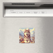 Aimant Peinture rétro Sibérienne Husky (In Situ (Lave-vaisselle))