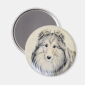 Aimant Peinture Shetland Sheepdog - Jolie art original ch (Recto/Verso)