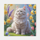 Aimant Peinture Sibérienne Fleurs de Printemps de Chat (Devant)