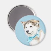 Aimant Peinture Sibérienne Husky Puppy - Art Chien origin (Recto/Verso)