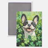 Aimant Peinture sur le champ de trèfle de Boston Terrier (Recto/Verso)
