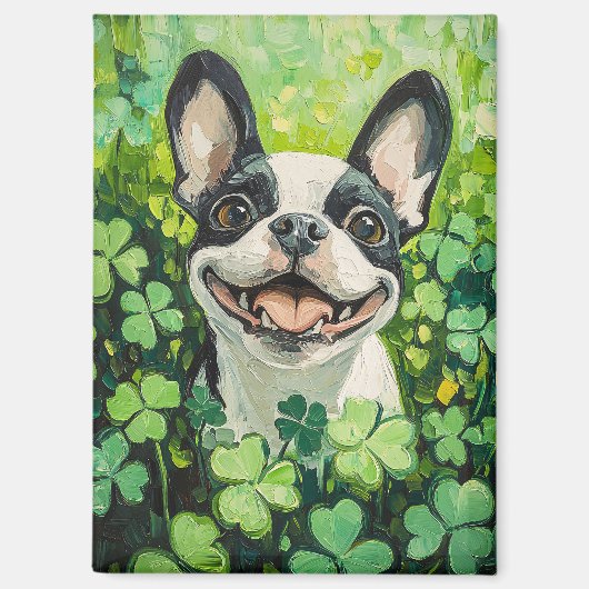 Aimant Peinture sur le champ de trèfle de Boston Terrier (Recto)